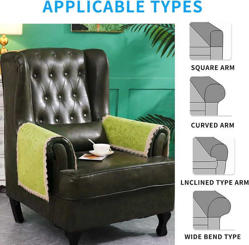 MINJIATEX Couch arm Covers,Non-Slip lace Sofa arm Covers Set of 2 Washable Sofa armrests Covers for Living Room Recliner Chair arm Cover Protectors for Leather Sofa armrest slipcover (GYDF-Green) - Image 5